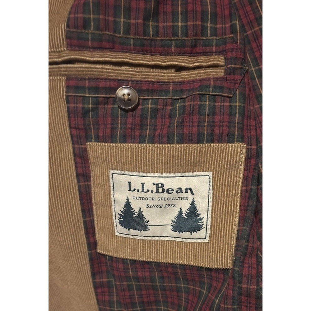 L.L. Bean Men Tan Brown Corduroy Blazer Jacket 40 Tall 3Button Plaid Lined 0J5C8 - Picture 9 of 14